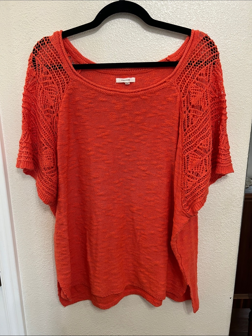 Maurice’s Open Crochet Sleeve Sweater in Bright Orange